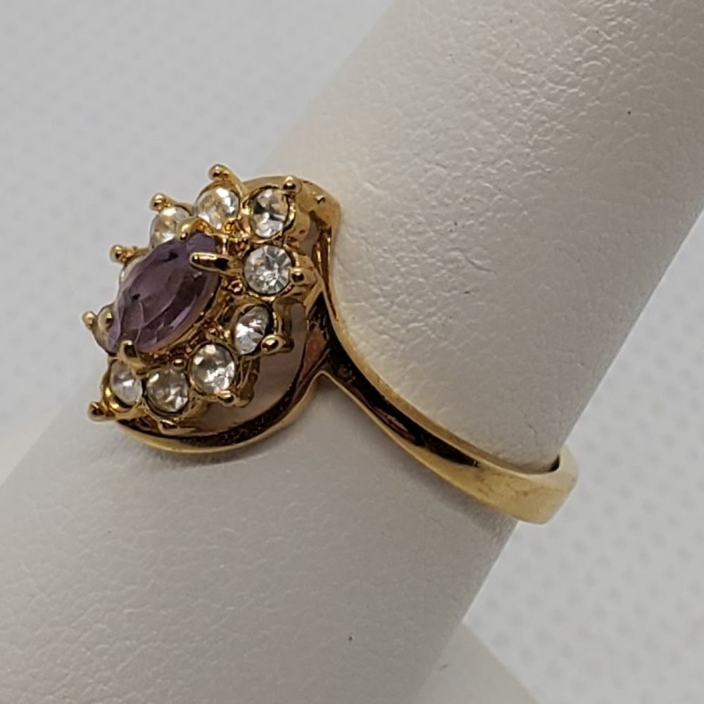 14 Karat Gold Electroplated Purple & Clear Stone Ring - Picture 3 of 8
